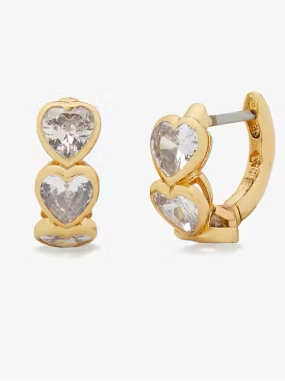 Kate Spade Gold Heart Triple Crystal Huggie Earrings - NWT